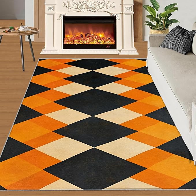 3x5 Geometric Dorm Rug - Diamond Shape Pattern Small Rugs for Bedroom, Modern Minimalism Area Rug Washable Non Slip for Bedroom Kitchen Living Room Entryway