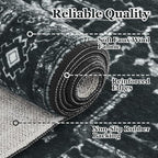 Black White Large 10x14 Area Rugs, Washable Non Slip Big Rug for Living Room Bedroom, Distressed Medallion Vintage Dark Big Carpet Rugs for Dinig Room Family Rooms, Low Pile Thin