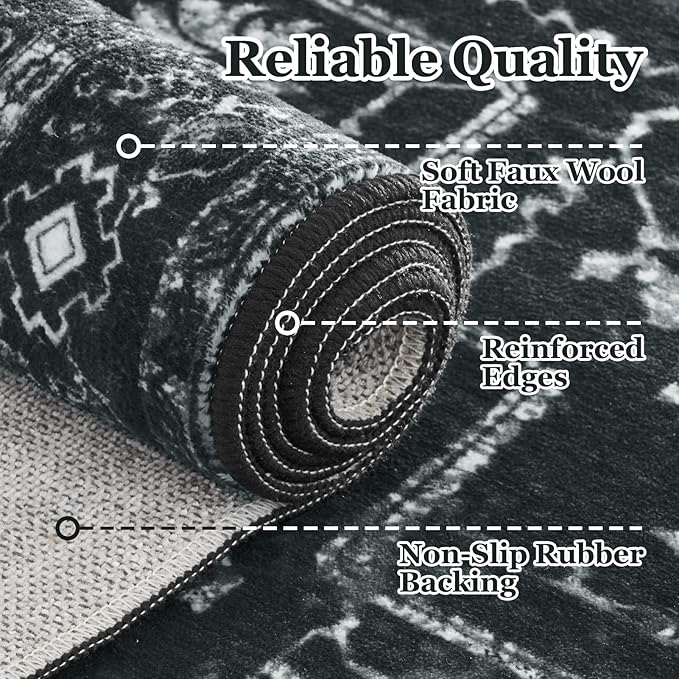 Dark Black 2x6 Runner Rugs for Hallway Entryway, Kitchen Runners Washable Non Slip Low Pile, Vintage Distressed Medallion Printed Rugs for Mudroom/Bedroom Bedside/Laundry Room/Bathroom