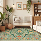 Moynesa Living Room Rug 5x7, Washable Modern Farmhouse Green Area Rugs for Bedroom Dining Room, Country Floral Bird Print Pattern Carpet, Aesthetic Home Decorations Open Floor Areas Protection