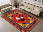 Country Rooster Rugs，4x5ft,Colorful Geometric Rooster Pattern Rug，Rooster Pattern Colorful Rug. Ethnic Vintage Design Non-Slip Washable Floor Mat for Living Room Bedroom Farmhouse Home Office