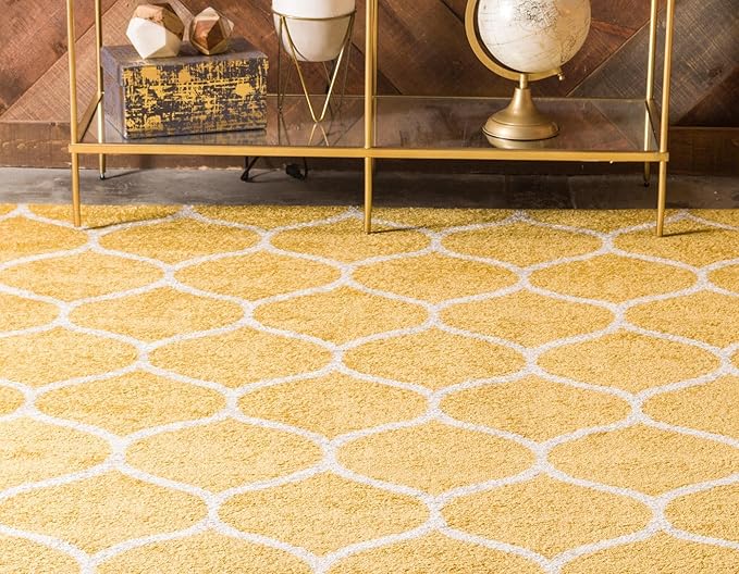 Rugs.com Lattice Frieze Collection Rug – 6' Square Yellow Medium Rug Perfect for Living Rooms, Kitchens, Entryways