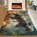 Dinosaurs Rugs for Bedroom - 4x5 Area Rug - Flame Dinosaurs Rugs for Living Room, Forest Landscape Rug, Washable Home Decor Carpet