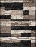 SUPERIOR Indoor Area Rug, Jute Backed, Modern Geometric Patchwork Floor Decor for Bedroom, Office, Living Room, Entryway, Hardwood Floors, Rockwood Collection, 9' x 12', Chocolate