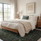 Bavni Floral Dark Green Area Rugs 6x9, Vintage Boho Carpet Machine Washable, Non Slip Soft Low Pile Thin Rug for Bedroom, Living Room, Dining Room, Nursery