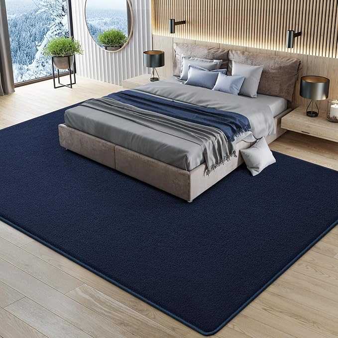 Area Rugs for Bedroom Living Room, Navy Blue 4x6 Thickened Memory Foam Washable Rugs, Modern Non-Slip Ultra Soft Minimalist Solid Indoor Carpets for Boys Girls Nursery Room Décor