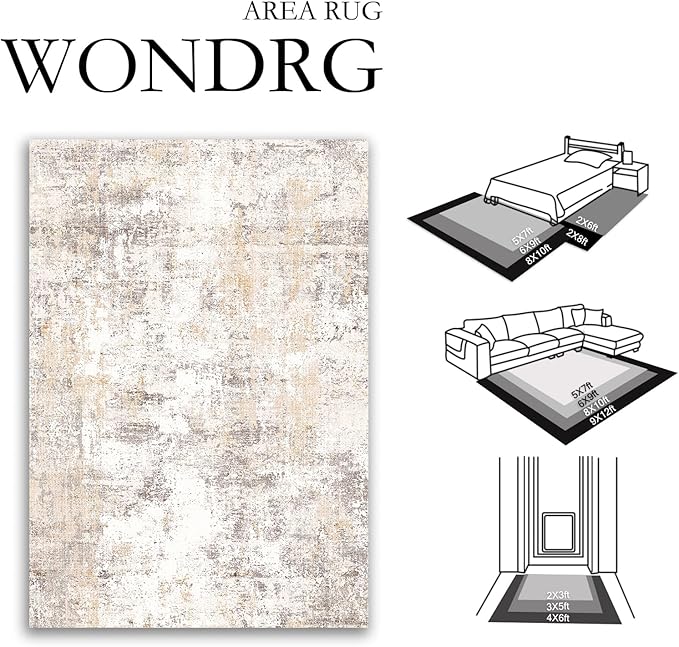 4x6 Washable Area Rug Beige Grey Abstract Entryway Office Throw Rug Neutral Modern Non Slip Soft Low Pile Indoor Carpet for Living Room Bedroom Kitchen Entrance