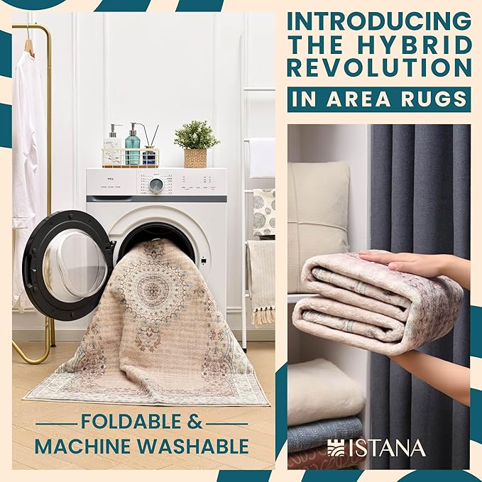 Istana Hallway Runner Rug 2x8 – Beige Entryway Rug -Silk's Soft Touch Runners for Hallways - Stylish Kitchen Runner Rug Non Slip