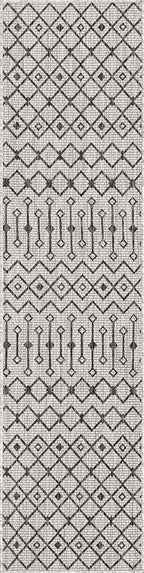 Unique Loom Outdoor Trellis Collection Area Rug - Tribal Trellis (2' x 8' Runner, Gray/ Black)