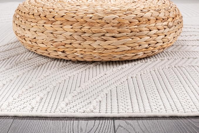 CAMILSON Micro Loop Rug 10x14 Modern Luxury Geometric Arch Large Area Rugs Soft High and Low Pile Stain Resistant Easy-Cleaning Non-Shedding for Living Room Indoor Carpet (10 x 14 / White)