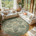 jinchan Round Rug 8ft Area Rugs,Vintage Floral Distressed Design Machine Washable Soft Non-Slip Low-Pile Ultra-Thin Circle Rug for Living Room Dining Room Bedroom Home Office (8' Round,Dark Green)
