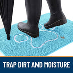 OLANLY Dog Door Mat for Muddy Paws 30x20, Paw Print Design, Absorbs Moisture and Dirt, Absorbent Non-Slip Washable Doormat, Quick Dry Chenille Mud Mat for Dogs, Entry Indoor Entryway Carpet, Blue