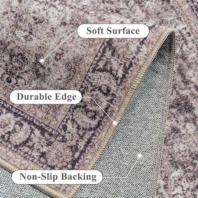 2x8 Purple Area Rug Runners for Hallways Washable Vintage Distressed Carpet Low Pile Non Slip Indoor Retro Soft Long Accent Rug Bedroom Kitchen Bathroom Laundry Dining Living Room