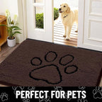 Smiry Dog Door Mat for Muddy Paws, Absorbent Dirt Trapper Non Slip Quick Dry Washable Chenille Mat for Mud Dogs, Entry Rug for Indoor and Outdoor (36x24 Inches, Brown and Black)