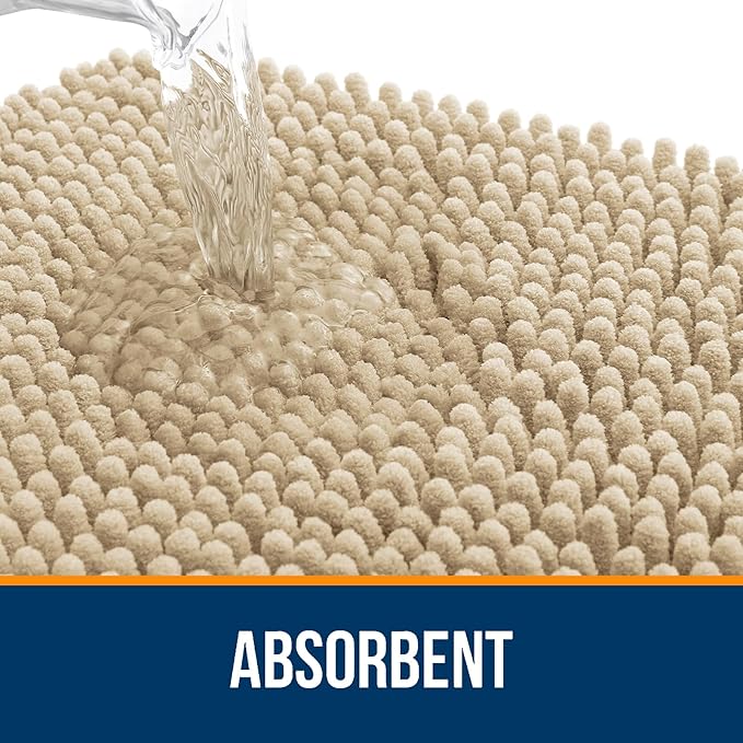 OLANLY Bathroom Rugs 40x24, Extra Soft Absorbent Chenille Bath Rugs, Rubber Backing Quick Dry, Machine Washable Bath Mats for Bathroom Floor, Tub and Shower, Home Decor Accessories, Beige