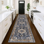 KOZYFLY Runners for Hallways 3x12 Ft Extra Long Washable Kitchen Thin Runner Boho Runner Rug for Entryway Indoor Printed Faux Wool Stair Runner Floor Carpet for Stair Kitchen Hall, Gold/Navy
