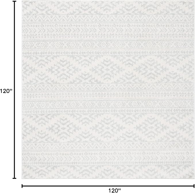 SAFAVIEH Tulum Collection Area Rug - 10' Square, Ivory & Light Grey, Moroccan Boho Tribal Design, Non-Shedding & Easy to Clean, Ideal for Living Room, Bedroom, Dining Space (TUL272G)