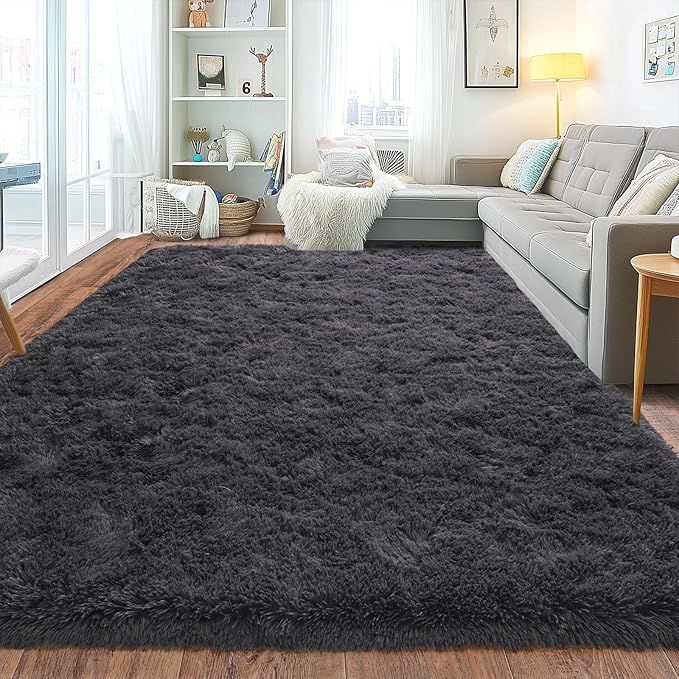 Upgrade Non-Slip Plush Rugs for Living Room, Soft Shaggy Carpets for Living Room, Fuzzy Rugs for Kids' Room, Perfect Decor for Modern Home Charcoal 6x9 Feet