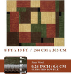 YIHOUSE Red and Green Rug 8x10, Burgundy Farmhouse Vintage Rugs Washable for Living Room,Burnt Orange Area Rug Non Slip,Geometric Boho Area Rug for Kitchen,Dining Room,Bedroom