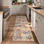 Lahome Moroccan Hallway Runner Rug, 2'5''x8' Ultra-Thin Washable Runners for Hallways Kitchen, Oriental Laundry Room Rug Non-Slip Vintage Long Carpet for Entryway Bedroom Bathroom, Cream/Multi