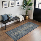 Bavni Washable Runner Rug 2x6, Non Slip Hallway Rug, Vintage Aesthetic Thin Low Pile Washable Carpet for Kitchen Bedroom Entryway, Blue
