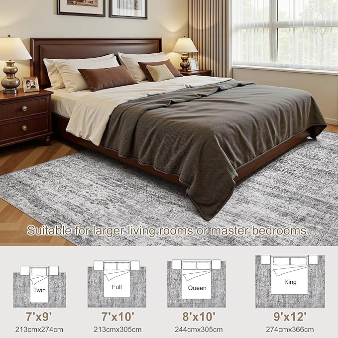 9x12 Area Rug Living Room Rugs - Washable Neutral Modern Abstract Soft Thin Rug Indoor Floor No Slip Rug Carpet for Bedroom Under Dining Table Home Office Decor - Light Gray