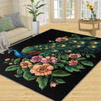 Peacock Peony Rugs for Bedroom - 6x8 Rug, Classic Peacock Peony Area Rugs for Living Room, Teal Turquoise Carpet, Floral Plant Washable Area Mat, Aesthetics Carpet - Peafowl Home Decor & Gifts