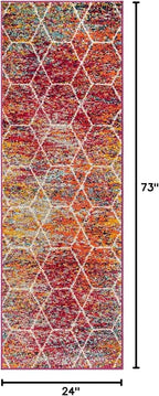 Unique Loom Trellis Frieze Collection Area Rug - Geometric (2' x 6' Runner, Multi/ Ivory)