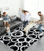 YIHOUSE Black Modern Geometric Area Rug 6x9, Black and White Rug with Abstract Circles,Non-Shedding Washable Rugs for Bedroom, Home Office and Living Room