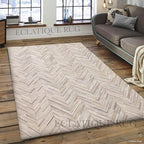 Elegant Rectangular Rug Cowhide Leather Stylish Non Slip Chevron Patchwork Area Rug for Living Room and Home Décor Accent Floor Carpet (Beige-2.5 x 8 ft)