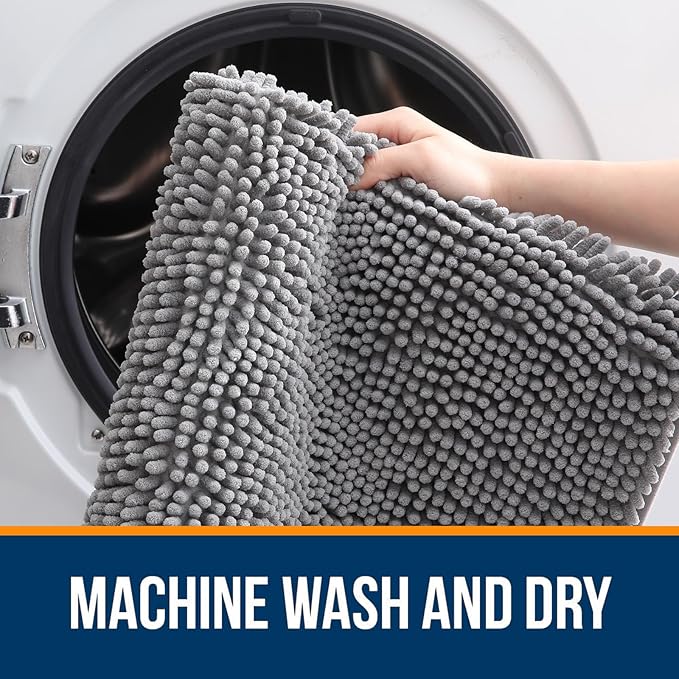 OLANLY Bathroom Rugs 59x24, Extra Soft Absorbent Chenille Bath Rugs, Rubber Backing Quick Dry, Machine Washable Bath Mats for Bathroom Floor, Tub and Shower, Home Decor Accessories, Grey
