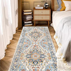 VK VK·LIVING Machine Washable Rug 2'x6' Vintage Design Washable Runner Area Rugs with Non Slip Rugs for Living Room Bedroom Traditional Woven Carpet Stain Resistant Dining Boho Rug (Blue&Orange)