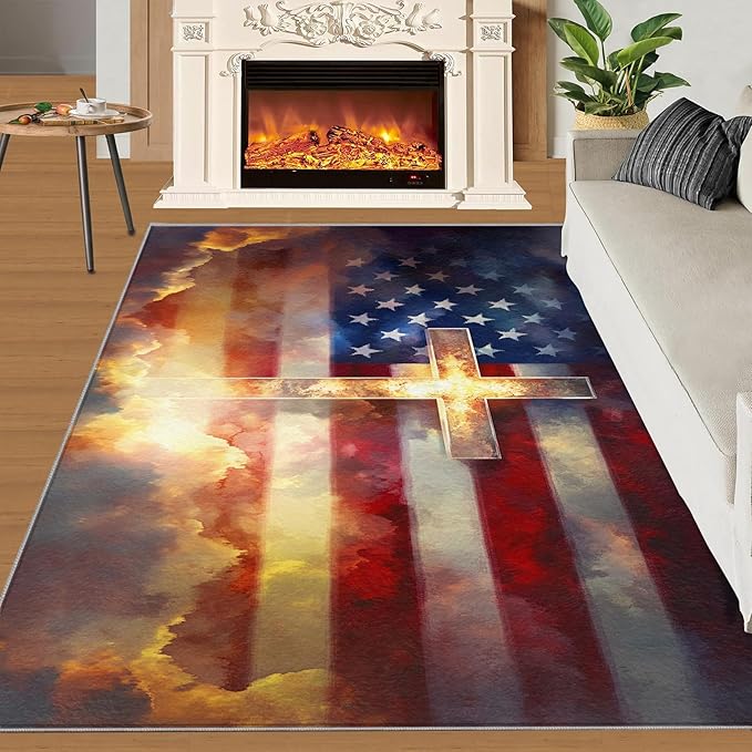 6x9 American Flag Living Room Rug - Stars Stripes Bedroom Carpet, Independence Day Classroom Rug for Carpet Boy Bedroom Office Nursery Hardwood Home Decor