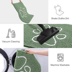 Smiry Dog Door Mat for Muddy Paws, Absorbent Dirt Trapper Non Slip Quick Dry Washable Chenille Mat for Mud Dogs, Entry Rug for Indoor and Outdoor (36x24 Inches, Olive Green and White)