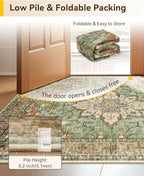 Area Rugs Square 6ft Washable Non-Slip, Floral Vintage Distress Print Pattern Medallion Carpet for Living Room Bedroom Dining Room, Brick Red Rust Neutral Brown Burnt Orange Green