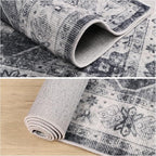 Dripex Hallway Runner Rug 2x10, Washable Rug Kitchen Rug Non Slip with Rubber Backing Soft Thin Vintage Carpet Runner for Entryway Bedroom Bathroom Laundry Room Living Room Decor, Charcoal/Black