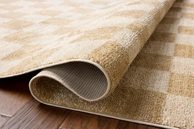 Loloi Chris Loves Julia Calvin Collection CLV-01 Wheat/Ivory 2'-7" x 10'-0" Runner Rug Checkered Neutral Soft Living Room Bedroom Carpet
