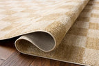 Loloi Chris Loves Julia Calvin Collection CLV-01 Wheat/Ivory 2'-7" x 7'-6" Runner Rug Checkered Neutral Soft Living Room Bedroom Carpet