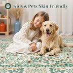 5x7 Area Rugs Living Room Rug - Floral Vintage Morris-Inspired Washable Carpet, Low Pile Non-Shedding Stain Resistance Boho Soft Carpet for Bedroom, Dining Room, Office, Farmhouse (5'x7' Beige Green)