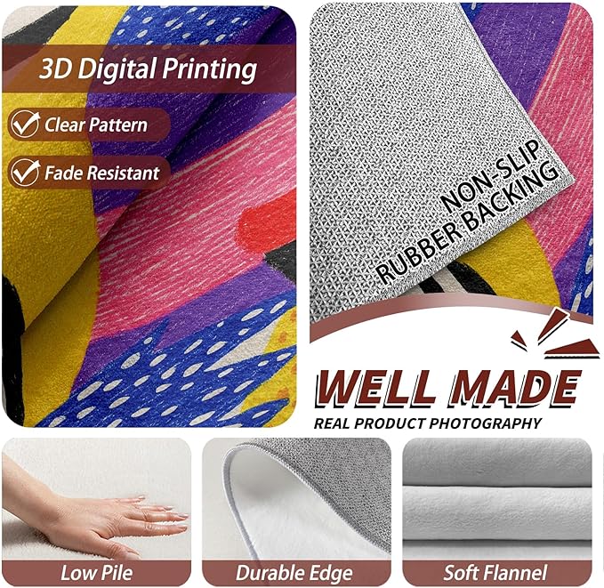 Pop Art Rugs for Bedroom - Colorful Abstract Area Rug 5x8, Hippie Aesthetic Funky High Traffic Anti Slip Carpets Home Decor #C008