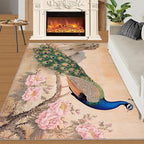 Peacock Peony Area Rug 4x6-4x6 Rug, Classic Peacock Peony Rugs for Living Room, Floral Animal Carpet, Peafowl Feather Washable Area Rugs for Bedroom, Aesthetics Carpet - Peafowl Home Decor & Gifts