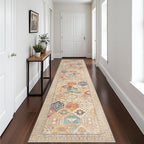 Bavni Kitchen Rug 2x5 Runner Rugs for Hallways Entryway, Washable Vintage Print Carpet, Ultra-Thin Chenille Low Pile Lightweight Rug with Non Slip Backing, Retro Multi