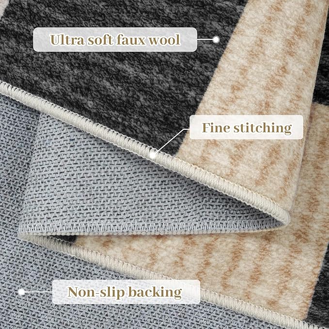 LIVEBOX Washable Runner Rug Checkered, 2x6 Black Runner Rugs for Hallway, Non-Slip Kitchen Runners, Farmhouse Neutral Classic Geometric for Hallways, Entryway, Bedroom, Bathroom(Black 2'x6')