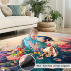 Peacock Peony Rug 8x10-8x10 Rug, Classic Peacock Peony Area Rugs for Bedroom, Teal Turquoise Rugs for Living Room, Peafowl Washable Mat, Malachite Green Feather Carpet - Peafowl Home Decor & Gifts