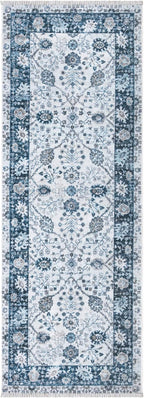 Bloom Rugs Caria Washable Non-Slip 10 ft Runner - Navy Blue Traditional Bordered Runner for Entryway, Hallway, Bathroom, and Kitchen - Exact Size: 2'6" x 10'