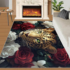 Leopard Rugs for Bedroom - 6x9 Area Rug - Flowers Leopard Rugs for Living Room, 3D Flowers Animal Rug, Washable Home Decor Carpet