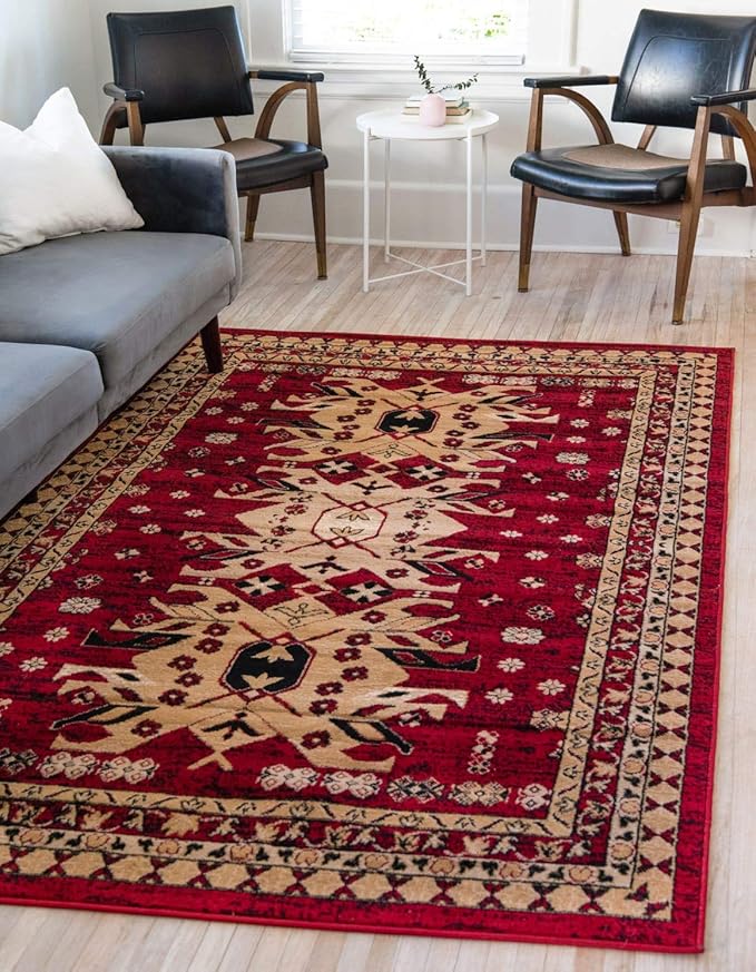 Unique Loom Taftan Collection Border Geometric Tribal Inspired Design Area Rug (2' 2 x 3' 0 Rectangular, Red/ Gold)