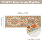 COMSLE Boho Runner Rug, 2' x 6' Washable Area Rugs for Hallway Faux Wool Small Distressed Indoor Door Mat Non-Slip Laundry Room Kitchen Carpet for Entryway Bedroom
