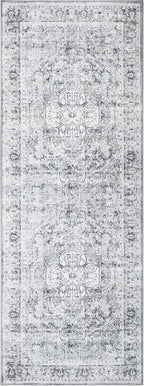 Bloom Rugs Washable Non-Slip 10 ft Runner - Gray/Charcoal Traditional Medallion Runner for Entryway, Hallway, Bathroom, and Kitchen - Exact Size: 2.5' x 10'