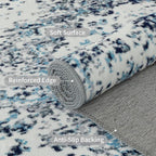 Easy-Going Large Area Rug 8x10 Washable Boho Rugs for Living Room Non-Slip Bedroom Rug Low Pile Lightweight Floral Print Vintage Throw Rug for Dining Room Kitchen Home Office Carpet, Blue Cream